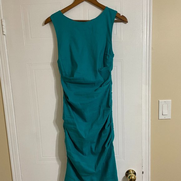 Nicole Miller Bodycon Ruched Aquamarine Dress - Picture 2 of 12